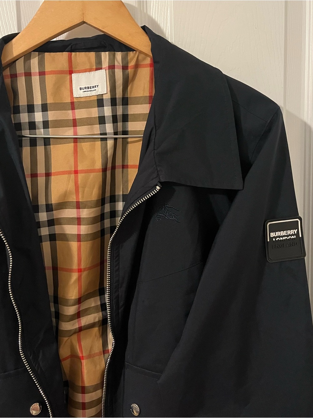 Lightweight Navy Burberry Zip Jacket with Signature Plaid Lining - Picture 2 of 4